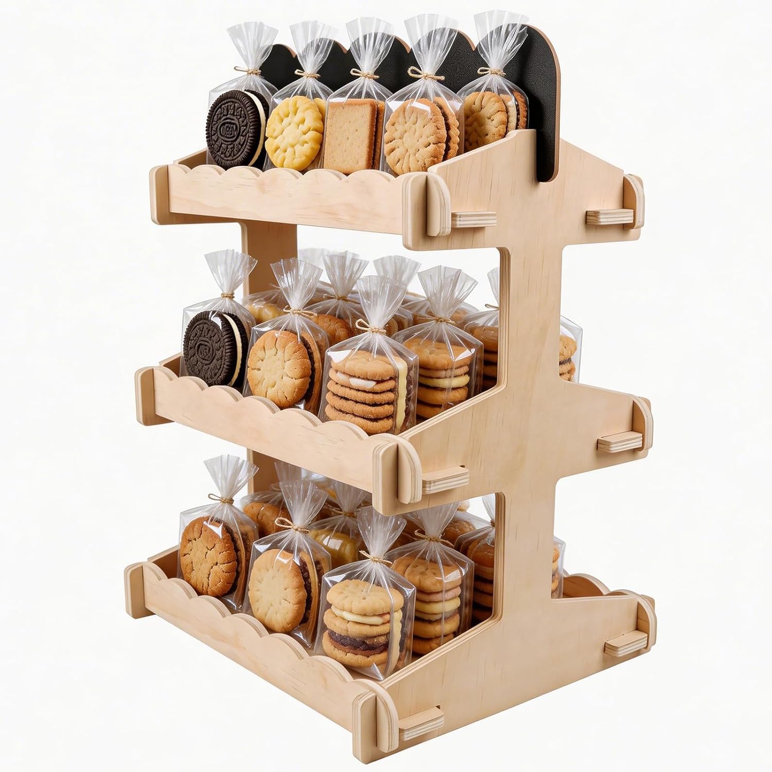 Cupcake Stand Cookie Display, 3 Tier Wooden Dessert Display Stand for Cookies, Tiered Countertop Display Rack for Party, Bakery, Vendors, Farmers Market, Snack Organizer