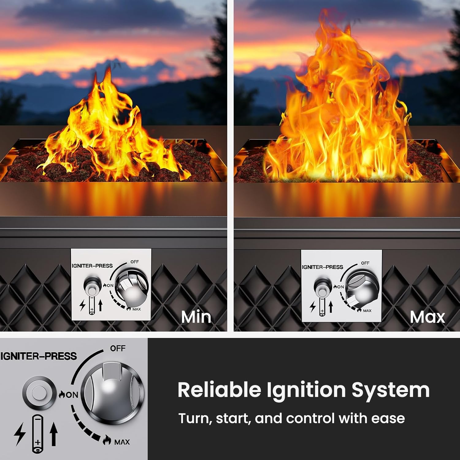 Ciays 28 Inch Propane Fire Pits,50,000 BTU Gas Fire Pit Table for Outsides with Steel Lid and Lava Rock, 2-in-1 Square Fire Table for Gatherings Parties on Patio Deck Garden Backyard, Black