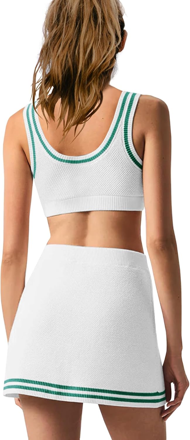 SENSERISE Womens Workout Sets Tennis Dress Built in Shorts Tank Top and Skort Set with Pocket Gym Yoga Outfits