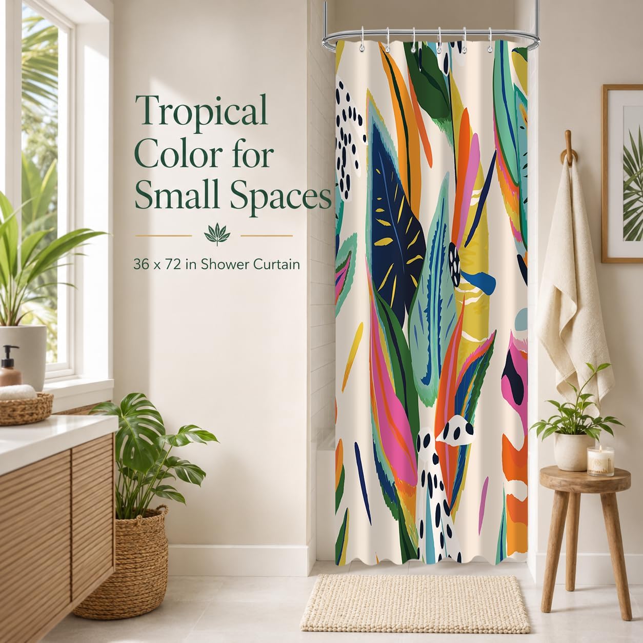 Colorful Abstract Shower Curtain, Floral Boho Modern Asthetic Plant Bathroom Curtain, Waterproof Polyester Fabric Shower Curtain Set with Hooks 36x72 Inch image 4