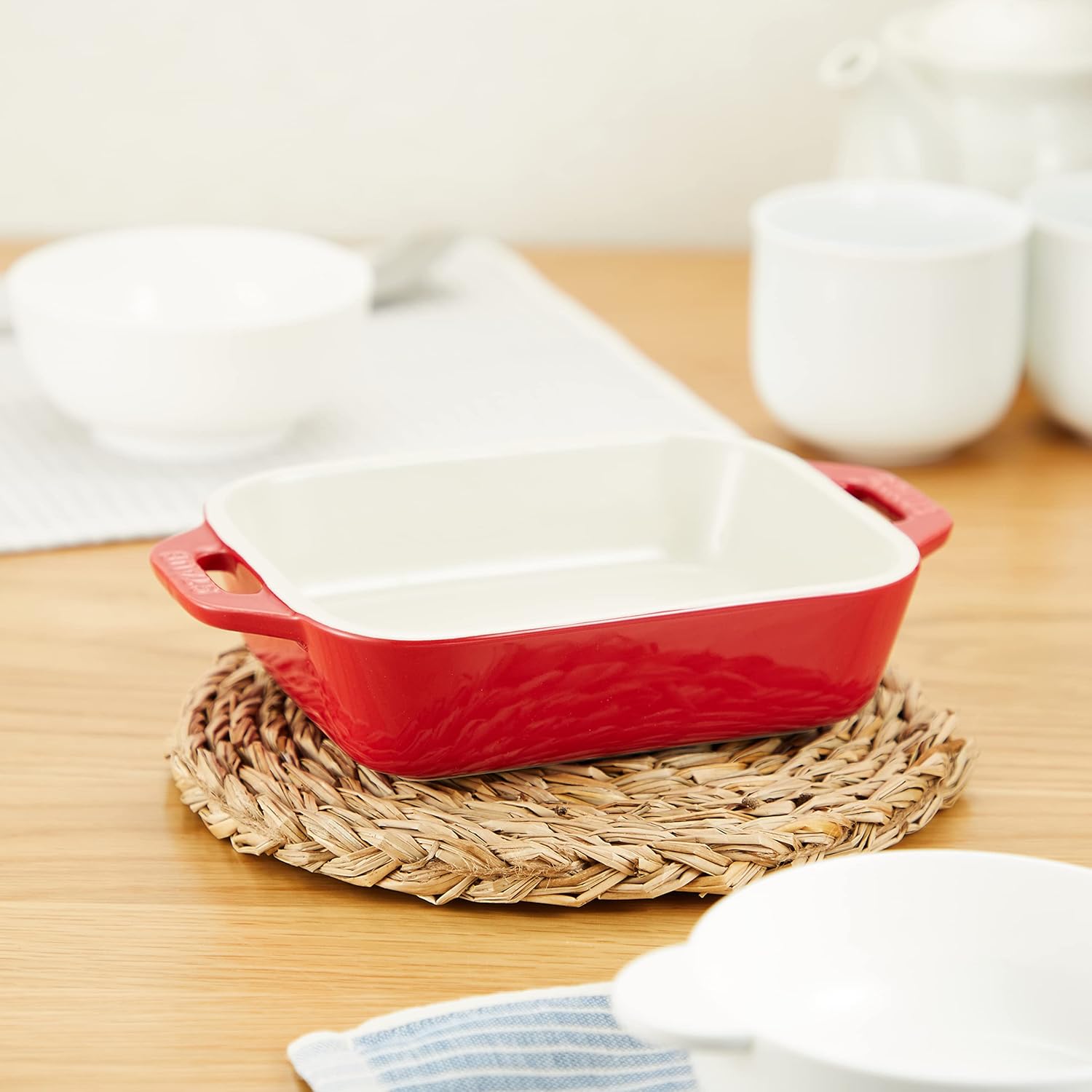 STAUB Rectangular Dish, Cherry 5.5 x 4.3 inches, Ceramic Au Gratin Dish, Oven & Microwave Safe