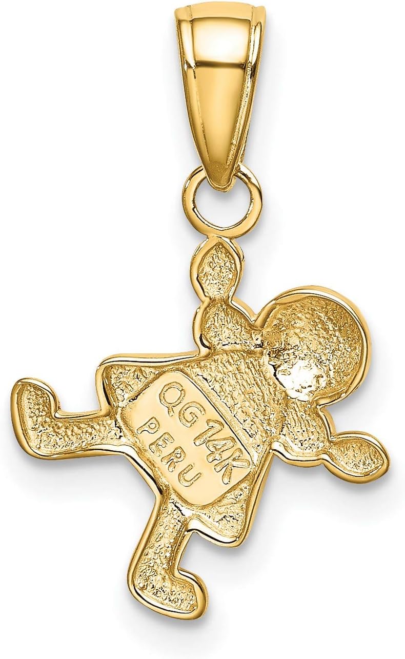 14k Yellow Gold Little Girl In Dress Pendant 19 mm x 13 mm