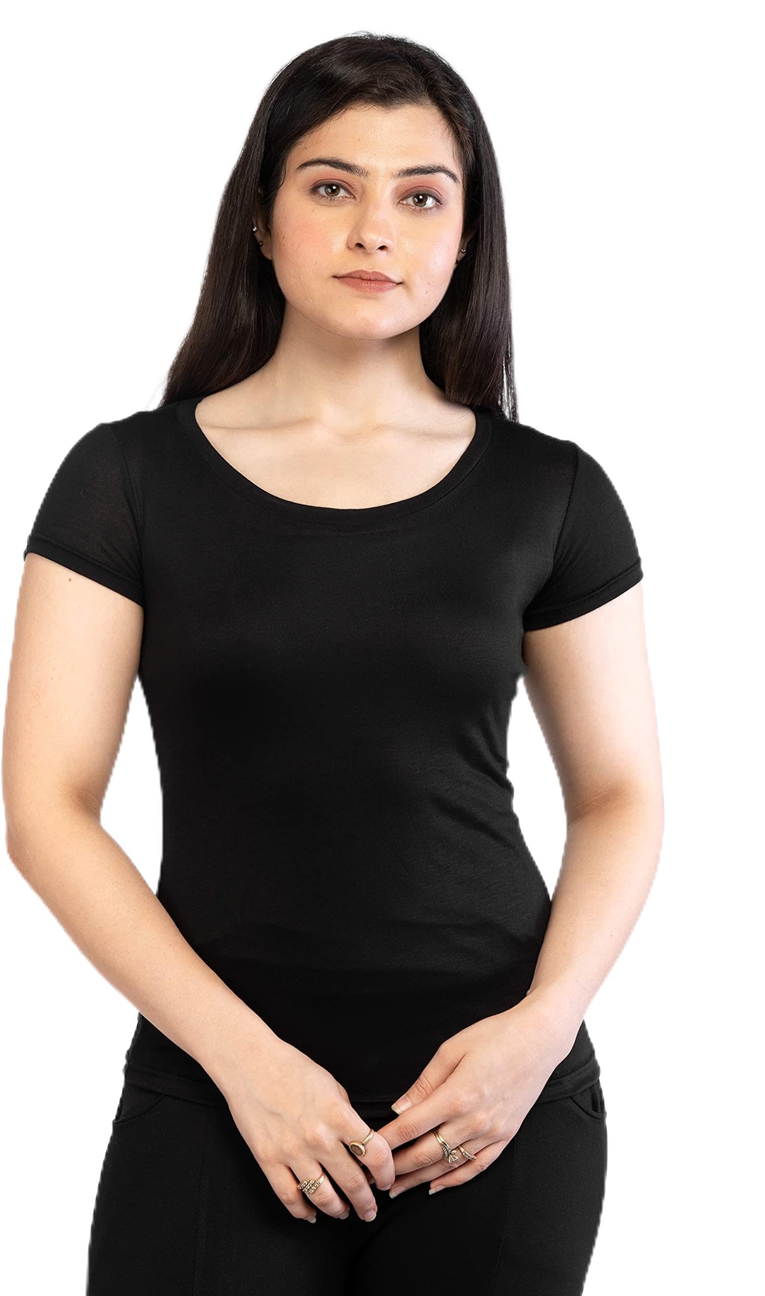 wearific Black & White Women's Viscose Innerwear Top, Half-Sleeves, Sizes S-XL-picture-1
