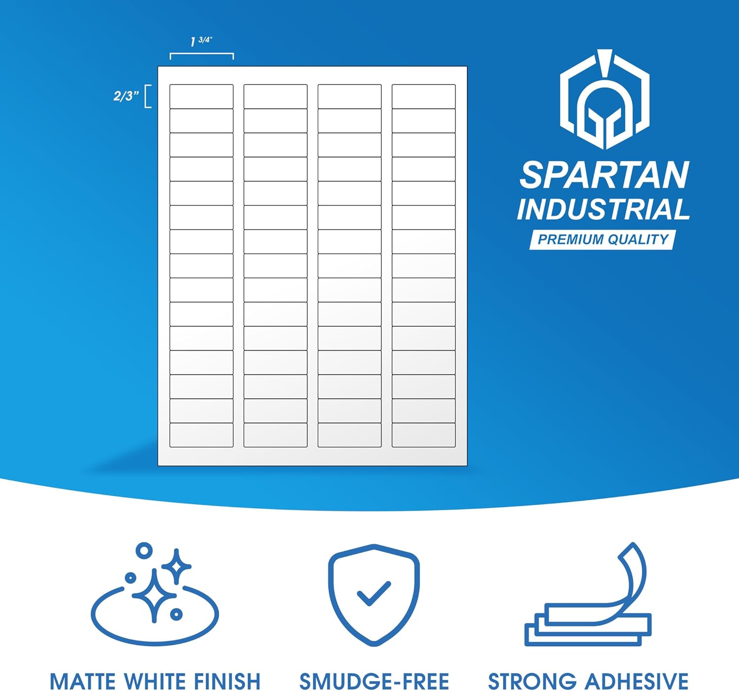 1 3/4" X 2/3" Matte White Printable Labels for Inkjet and Laser Printers - 30 Sheets, 1800 Custom Stickers for Return Address Labels, Price Tags, File Folders - Spartan Industrial Template R003 - Image 2