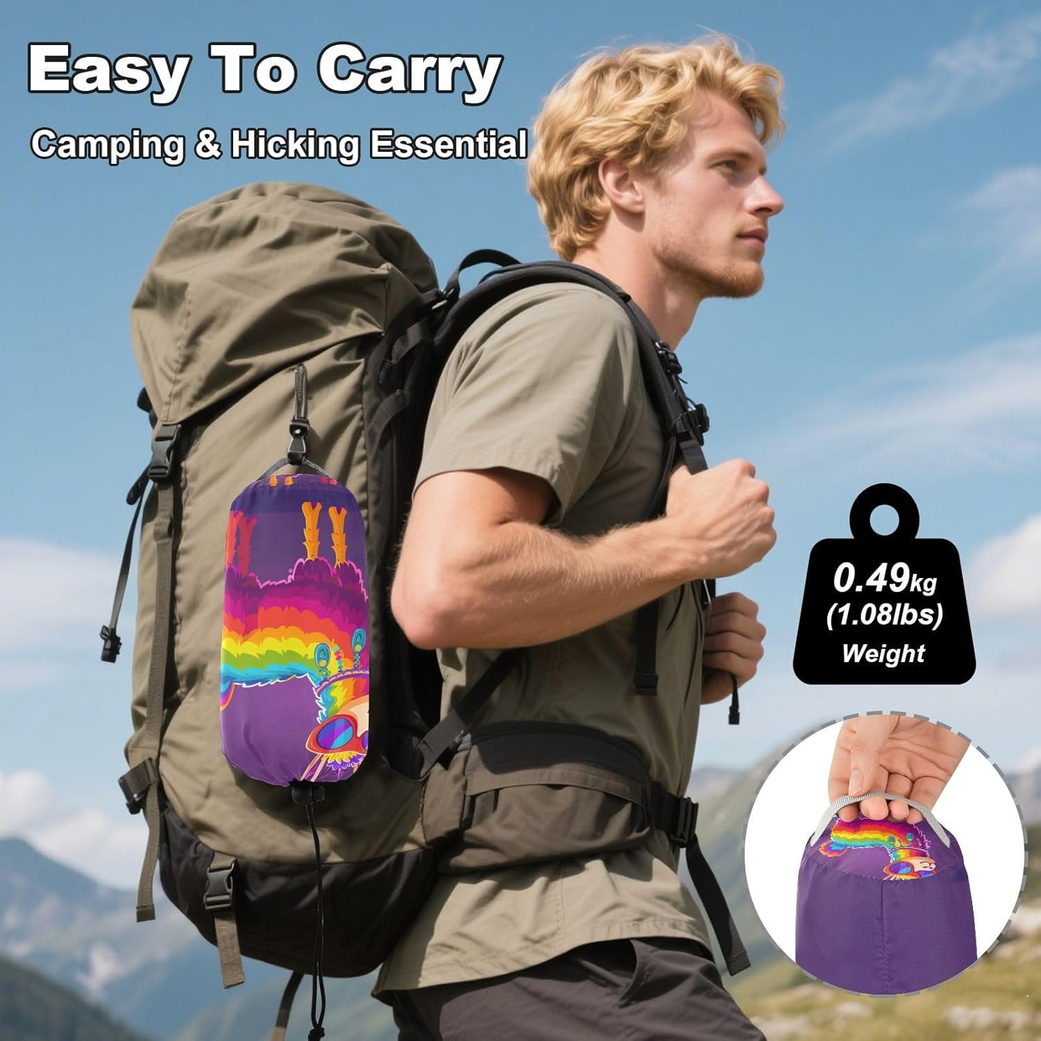 ALAZA Rainbow Color Llama Alpaca Camping Hammocks Single or 2 Person 500 lbs Portable Parachute Travel Hammock w/Tree Straps for Hiking Backpacking Indoor Outdoor