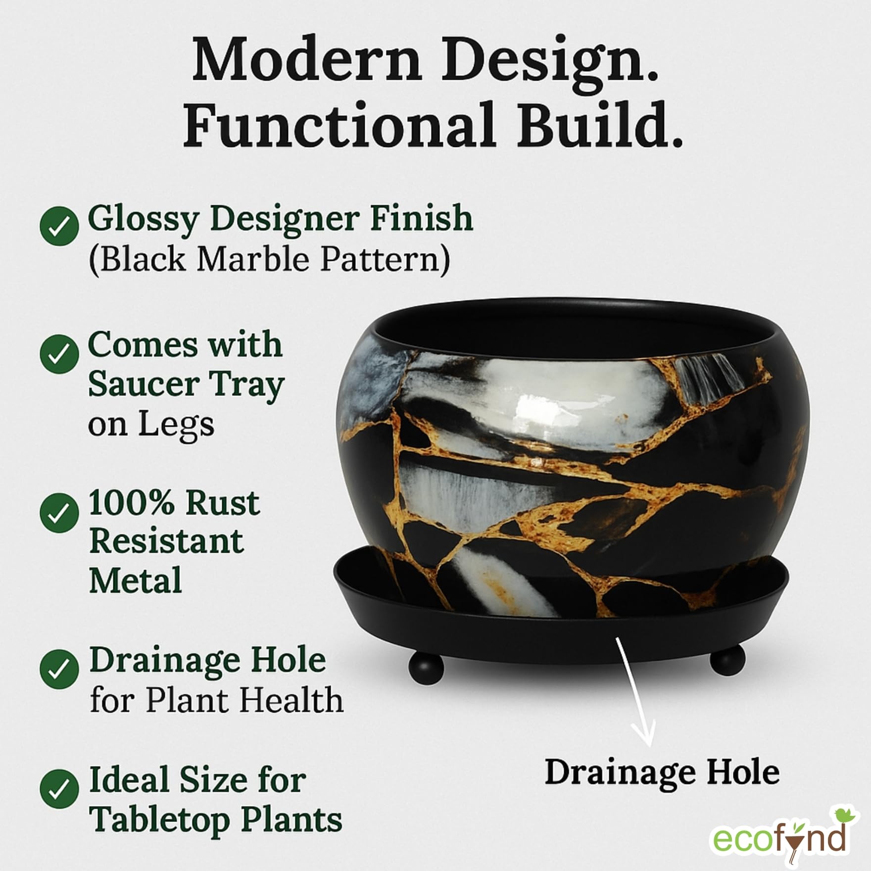 ecofynd Lily Black Metal Plant Pot - Indoor Outdoor -3