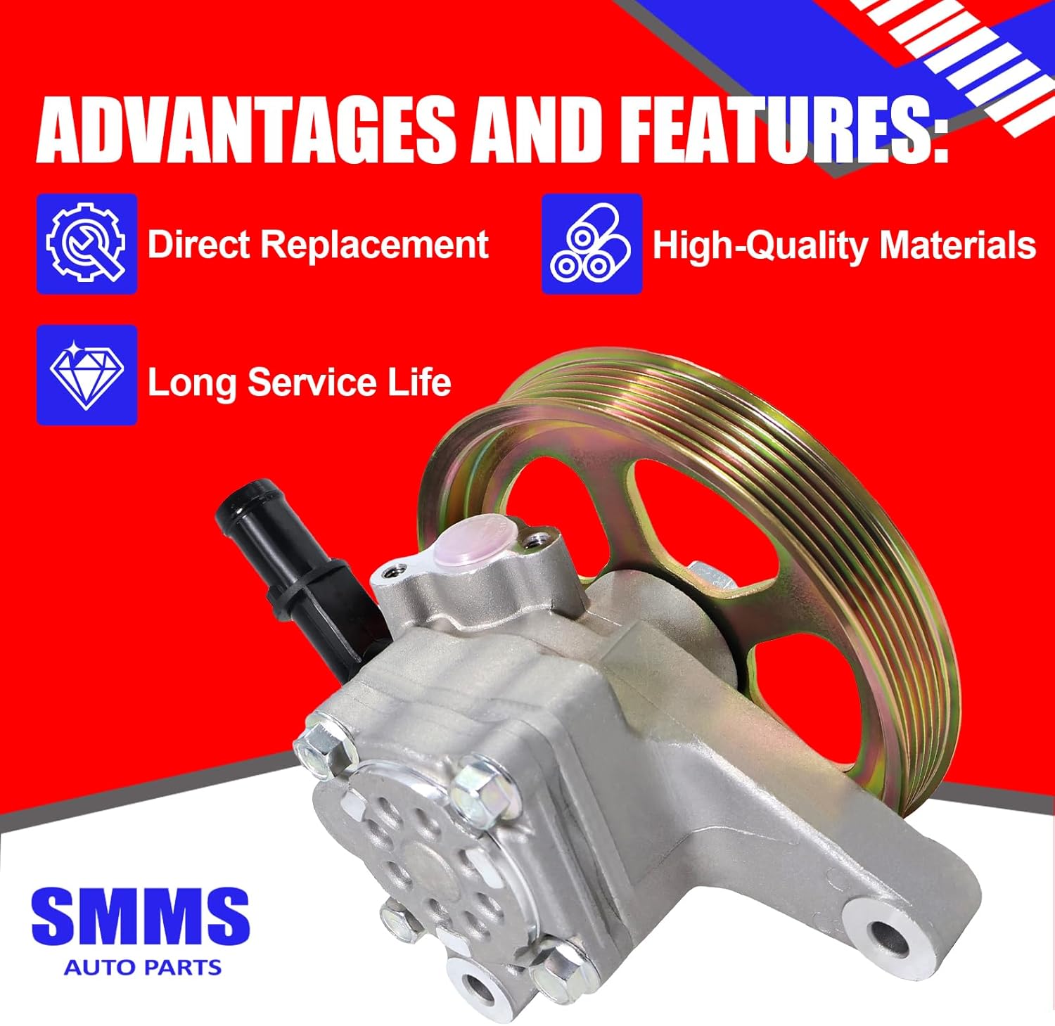 SMMS 21-5442 Power Steering Pump with Pulley for Honda Pilot Odyssey for Acura MDX 2005-2013, 3.5L 3.7L, Assist Pump Assembly Replaces OE 56110RGL305, 56110RGLA01