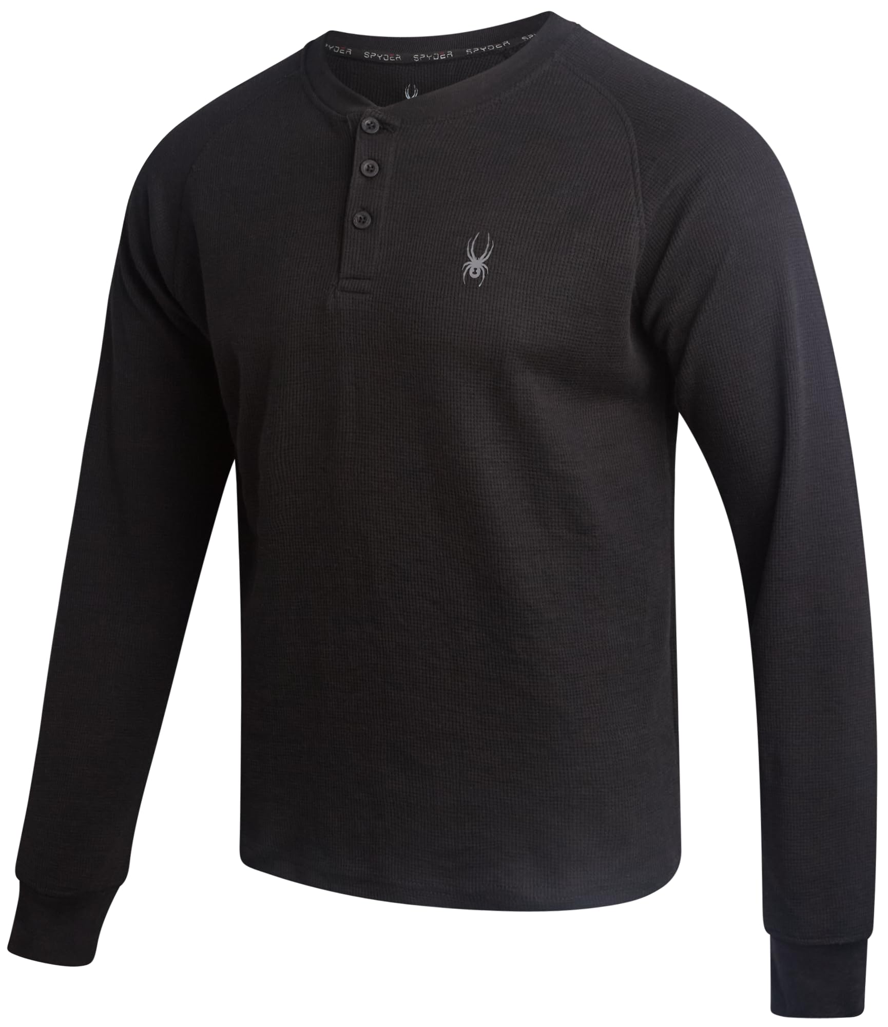 Spyder Men's Black Long Sleeve Shirt - Soft & Breathable Cotton-Blend Upf30+ Pullover Waffle Henley Shirts For Xl
