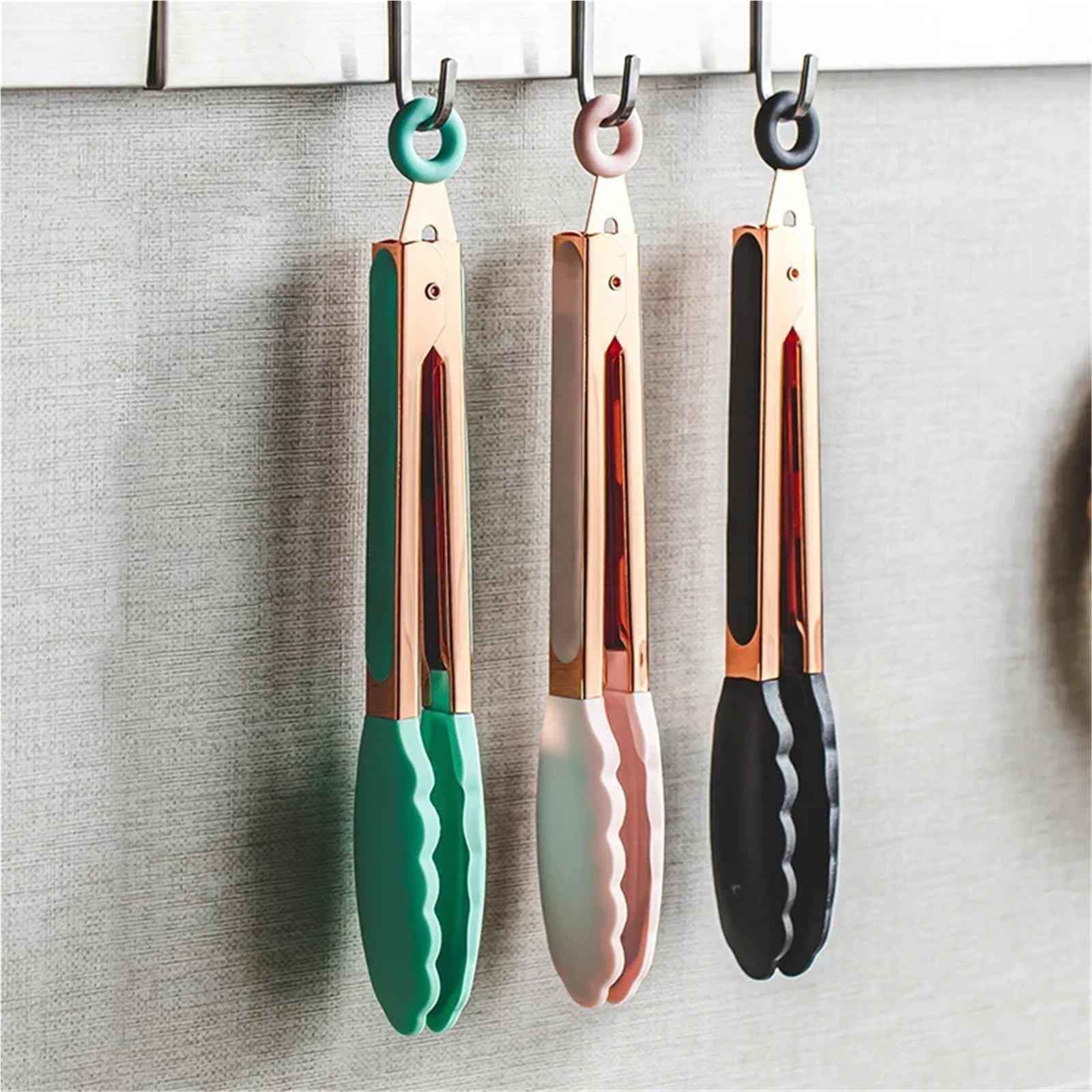 Küchenzangen-Set 3 Teile/satz 9 Zoll Silikon Clips Brot Grill Zange Steak Clip Lebensmittel Clips BBQ Kochen Backen Salat Küche Zubehör Für die Küche(Gold pink)