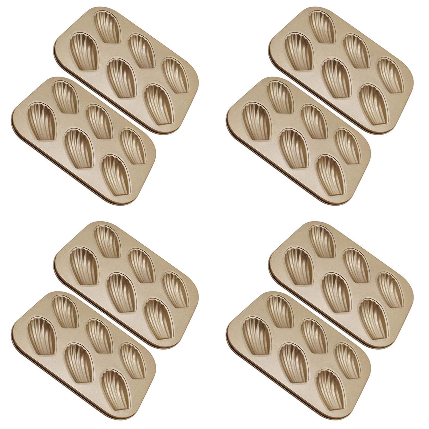 Hndhbfgrt 8 Pack Madeleine Mold Cake Pan, Non-Stick Heavy Duty Shell Madeline Bakeware for Oven Baking (Gold)