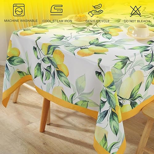 Miniatura 5 de MATIRUG Mantel de verano para mesa rectangular de 52 x 70 pulgadas, mantel floral de frutas de limón, tela francesa lavable a prueba de derrames,