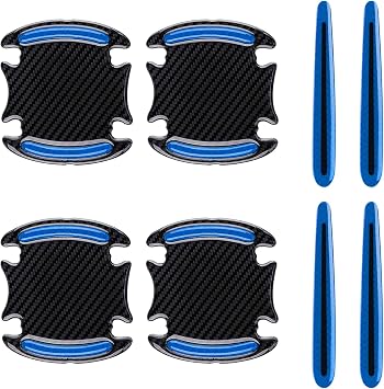 8PCS Car Door Handle Protector Reflective Sticker, Doors Handles Protectors for Vehicle, 3D Carbon Fiber Door Handle Scratch Protector Cover, Doors Handles Films for Cars Diamond Blue