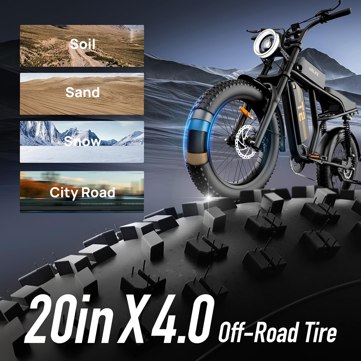 URLIFE 20" x 4 Bicicleta Eléctrica para Adultos, E-Bike de Montaña con Batería Extraíble 48V 15.6Ah, Autonomía 120km, LCD Pantalla, 7 Velocidades, Todo Terreno con Suspensión Completa
