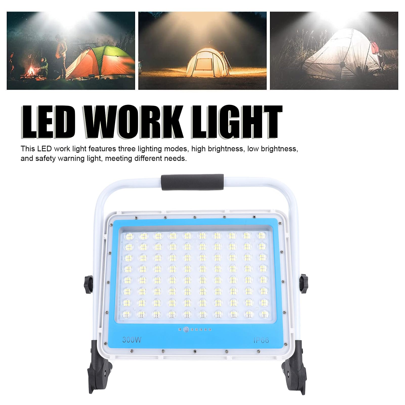 Faro da Lavoro LED 300W 480 LED IP66 con Supporto Regolabile per Garage Officina e Cantieri Edili