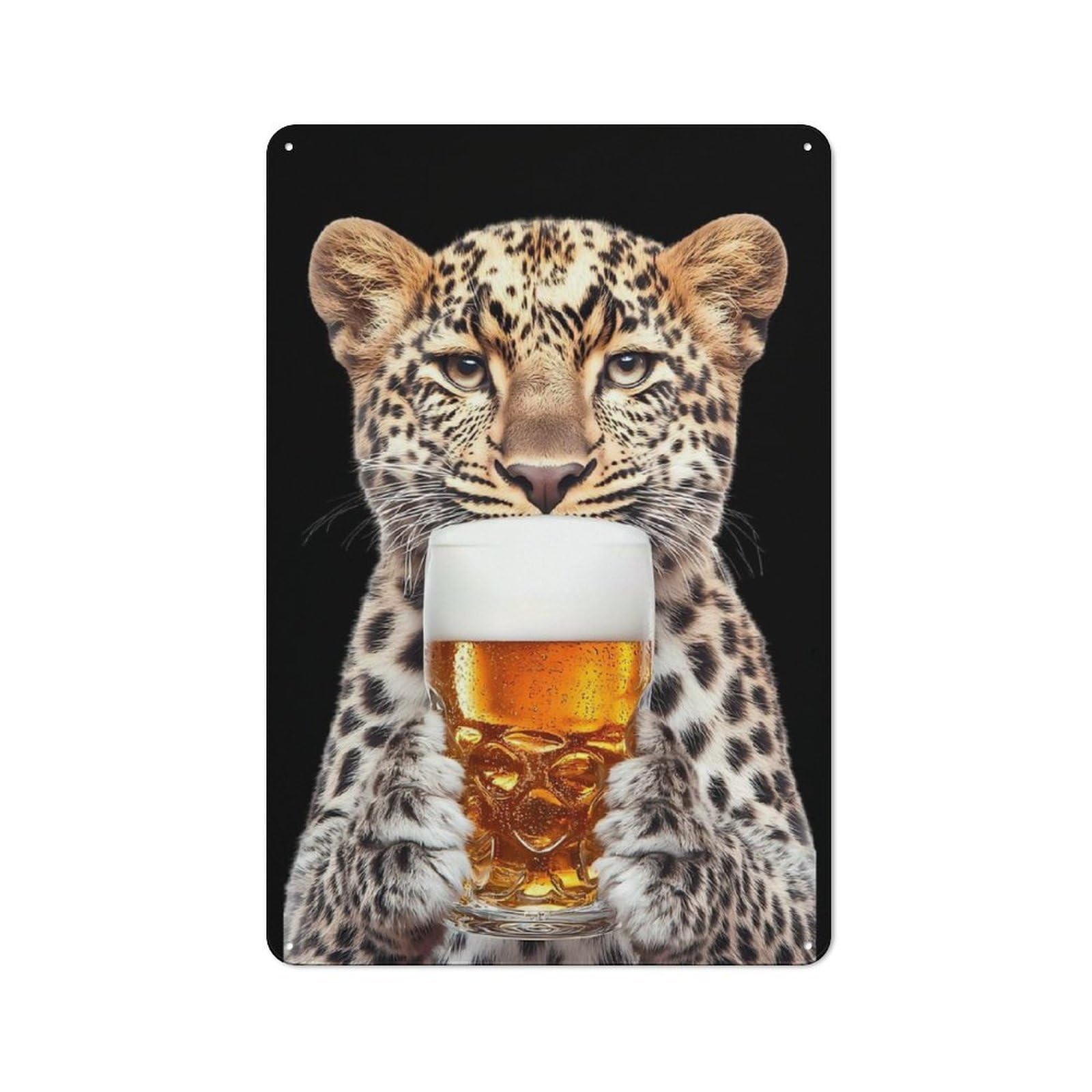 Leopard with Beer Vintage Tin Wall Plaque 30x20cm for Café Or Restaurant, A Decorative Christmas Gift for Café Owners And Decorators