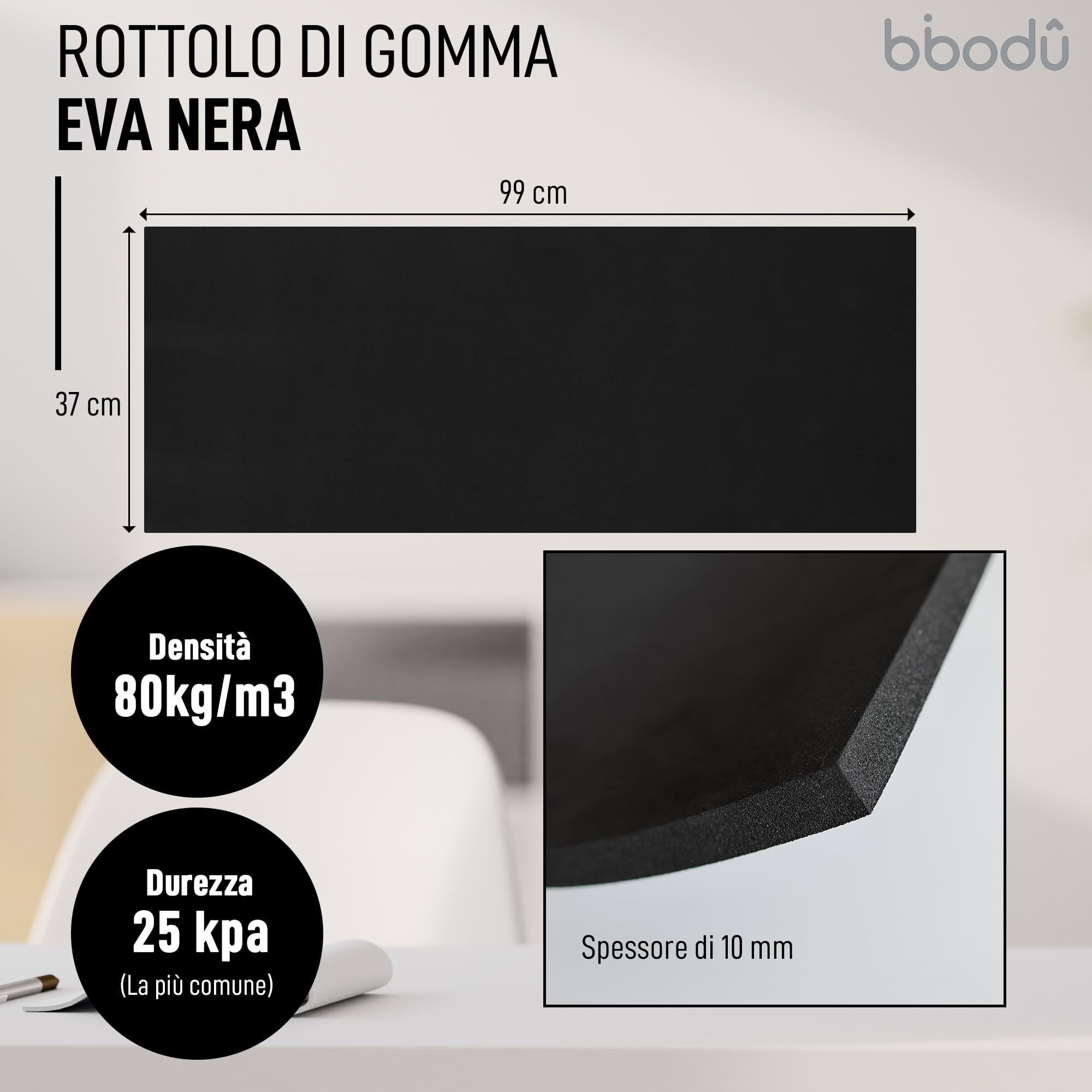 Rotolo di Gomma Eva Nera 10mm di Spessore | Dimensioni Fogli 99cm x 37cm, Densità 80 kg/m3 | Eva Foam Nero per Creazioni DIY, Foam Cosplay, Halloween | Adatto Bambini e Bambine