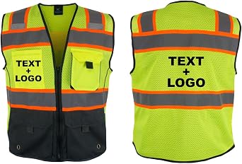 Kolossus Custom High Visibility Safety Vest Front Pockets Reflective Tape for Men and Women Class 2