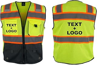 Kolossus Custom High Visibility Safety Vest Front Pockets Reflective Tape for Men and Women Class 2, BK/YL Large