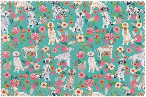Juego de 6 manteles individuales con estampado floral de perro y diseño de setter inglés, resistentes y antideslizantes, sin arrugas, gruesos,