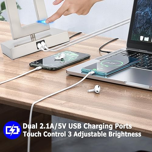 Miniatura 3 de Juego de 2 lámparas de 22 pulgadas para dormitorio, lámparas de mesa con control táctil con 2 puertos USB, lámparas de mesita de noche regulables de