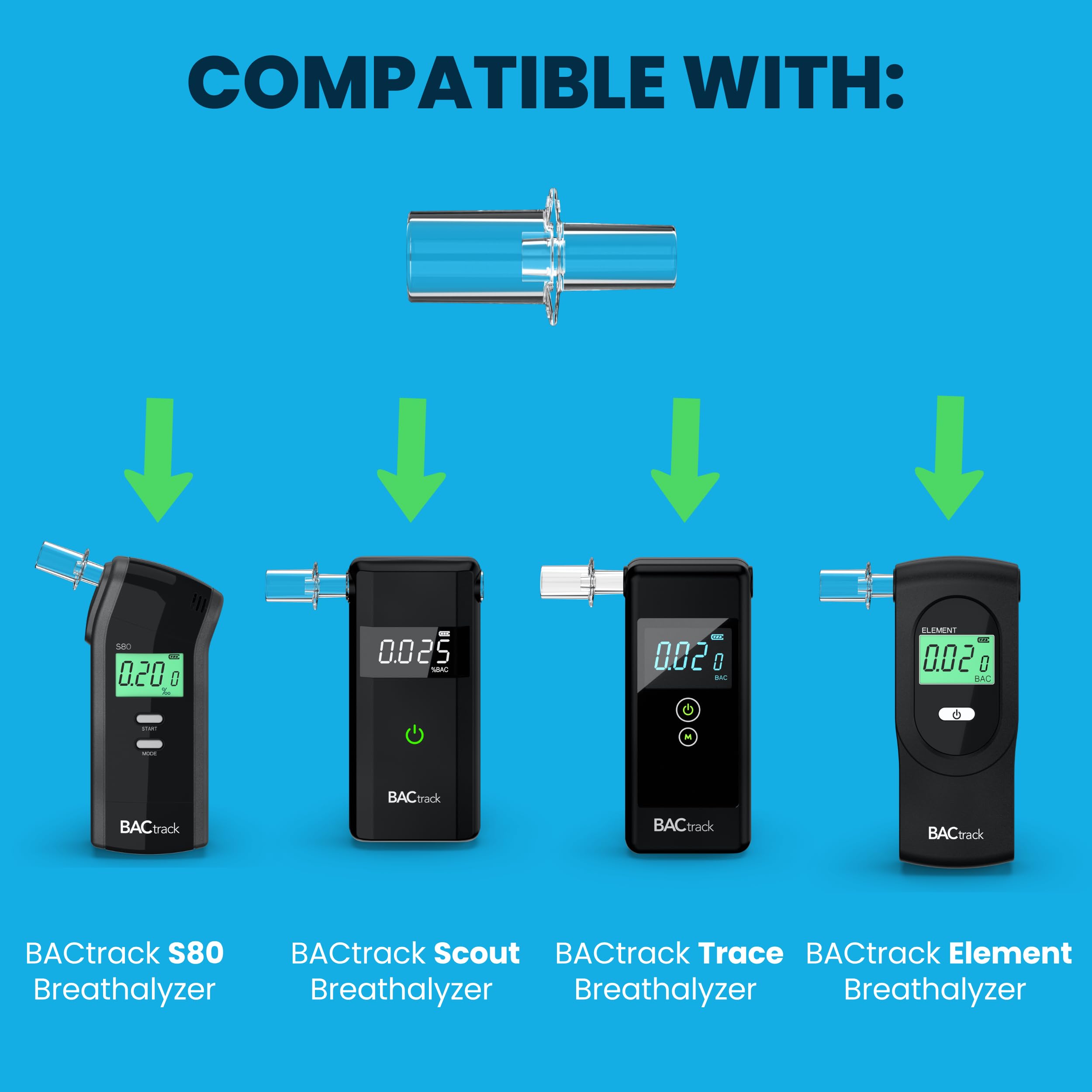 BACtrack Boquillas para Alcoholímetro Profesional | Paquete de 50 Pieza| Compatibles con S80, Trace, Scout, Element y S75 | Repuestos Higiénicos y Reutilizables