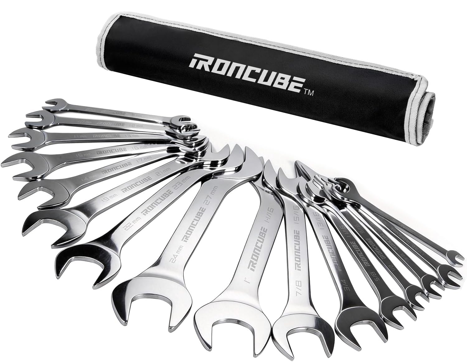 ironcube Juego de llaves para espacios estrechos: 16 piezas superfinas SAE y métricas con bolsa rodante para reparaciones de bicicletas en espacios reducidos.