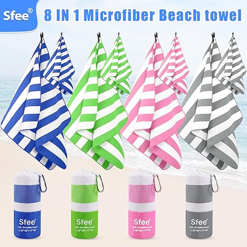 Miniatura 2 de Sfee Paquete de 4 toallas de viaje de microfibra, toalla de playa de secado rápido, toalla de camping, toalla de deporte, súper absorbente,
