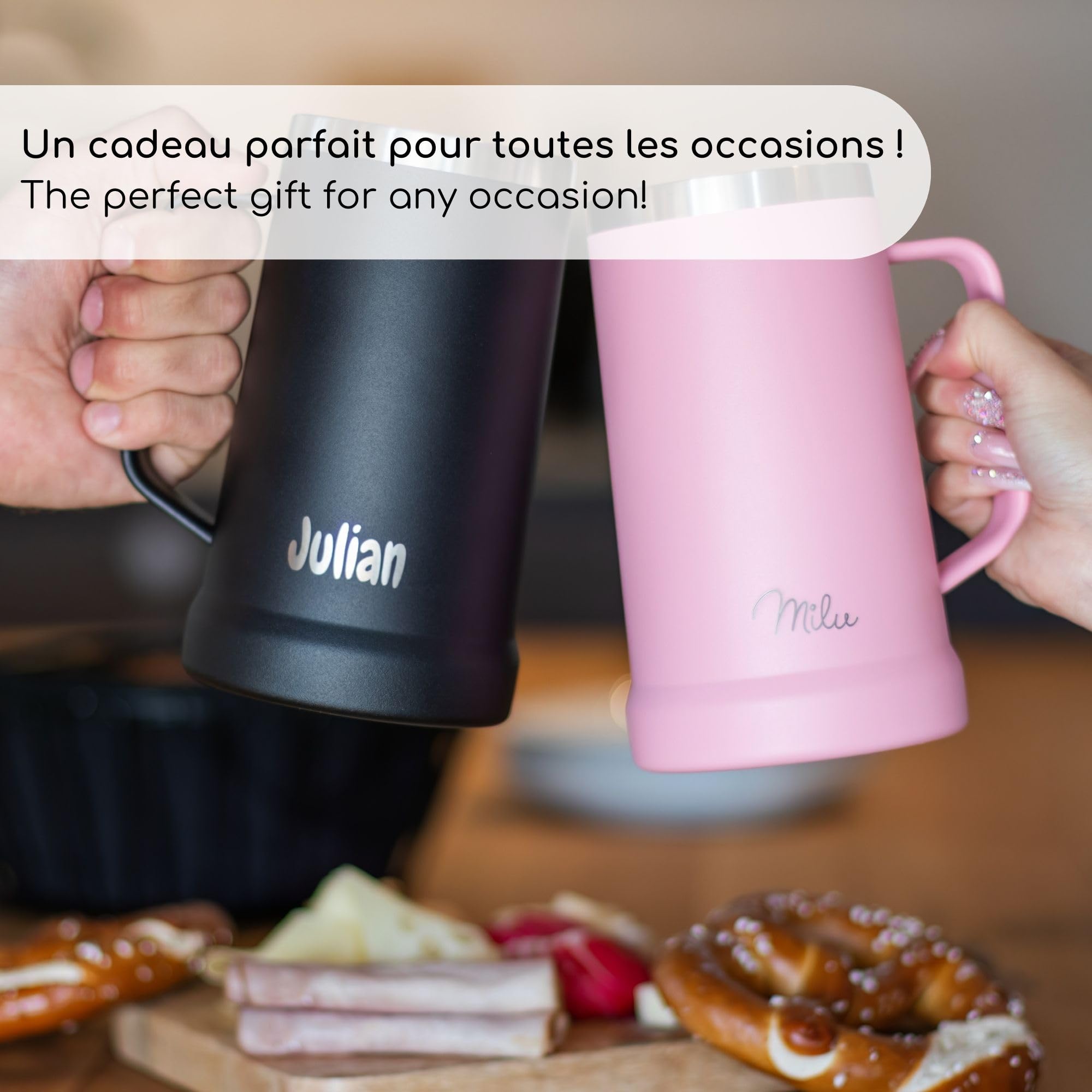 Milu chope de bière acier inoxydable avec gravure | Verre à bière blanche isolant reste fraîche | Tasse à boire avec couvercle amovible | cadeau pour hommes (700ml + gravure)