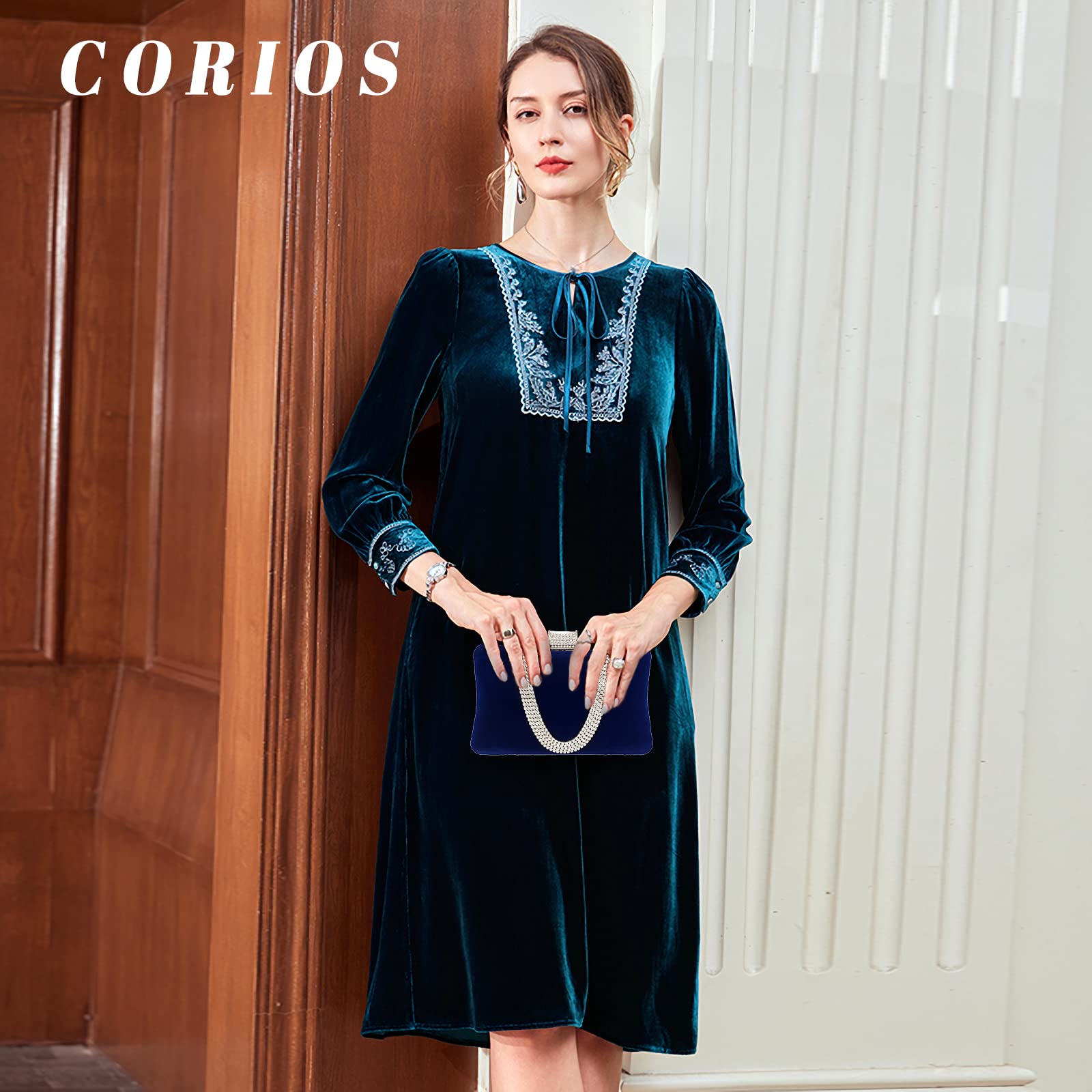 Bolso de Fiesta para Mujer Terciopelo Bolsa de Noche Diamantes de Imitación Clutch Bolso de Hombro Bolso de Boda Elegante Bolsos Bandolera para Fiesta de Graduación Banquete Boda Azul