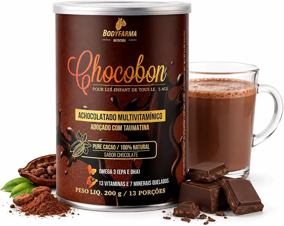 Chocobon Achocolatado Saudável com Ômega 3 | 13 Vitaminas + 7 Minerais | Sem Açúcar | Para Toda Família | 200 g