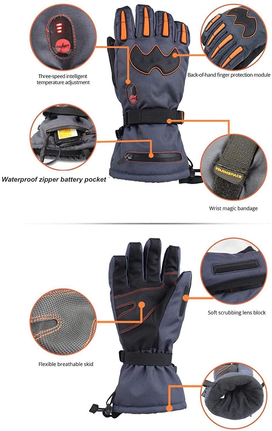 CHEWYNP Guantes térmicos eléctricos Guantes térmicos con batería Recargable para Hombres y Mujeres, Guantes térmicos Impermeables Guantes cálidos de Invierno para Esquiar Senderismo Guante
