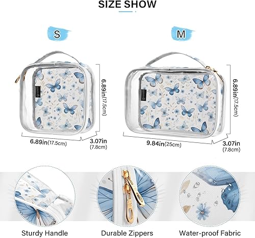 Miniatura 4 de Blue White Watercolor Butterfly Clear Toiletry Bag for Traveling,2 Pack Makeup Cosmetic Bag with Zipper,Travel Bag for Toiletries,Travel Essentials