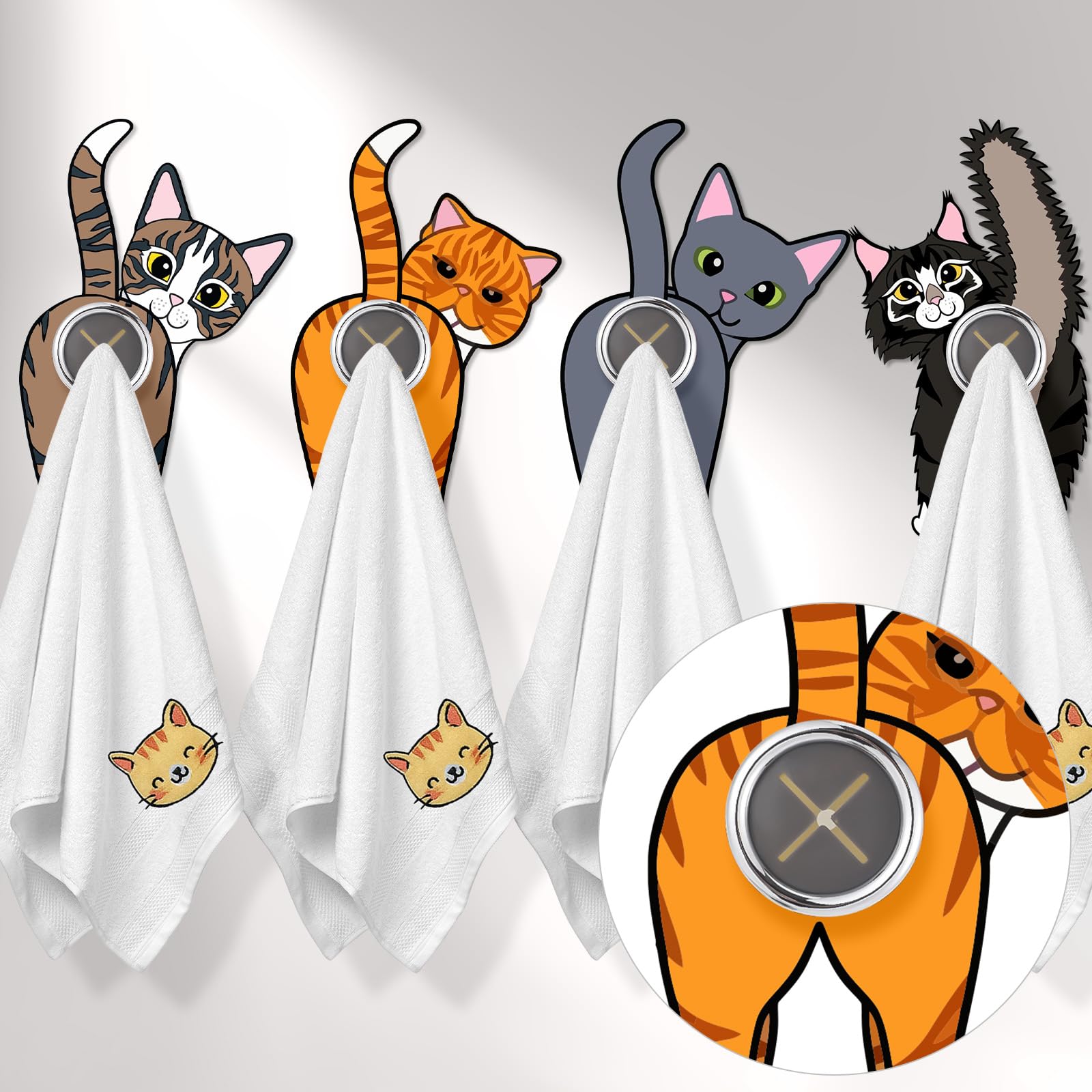 Ceenna 4 Pcs Funny Cat Butt Towel Holder Cat Themed Elephant Gifts for Lovers Cute Kitchen Towel Hook Decorative for Mothers Day Gifts Bathroom Kitchen Housewarming Birthday