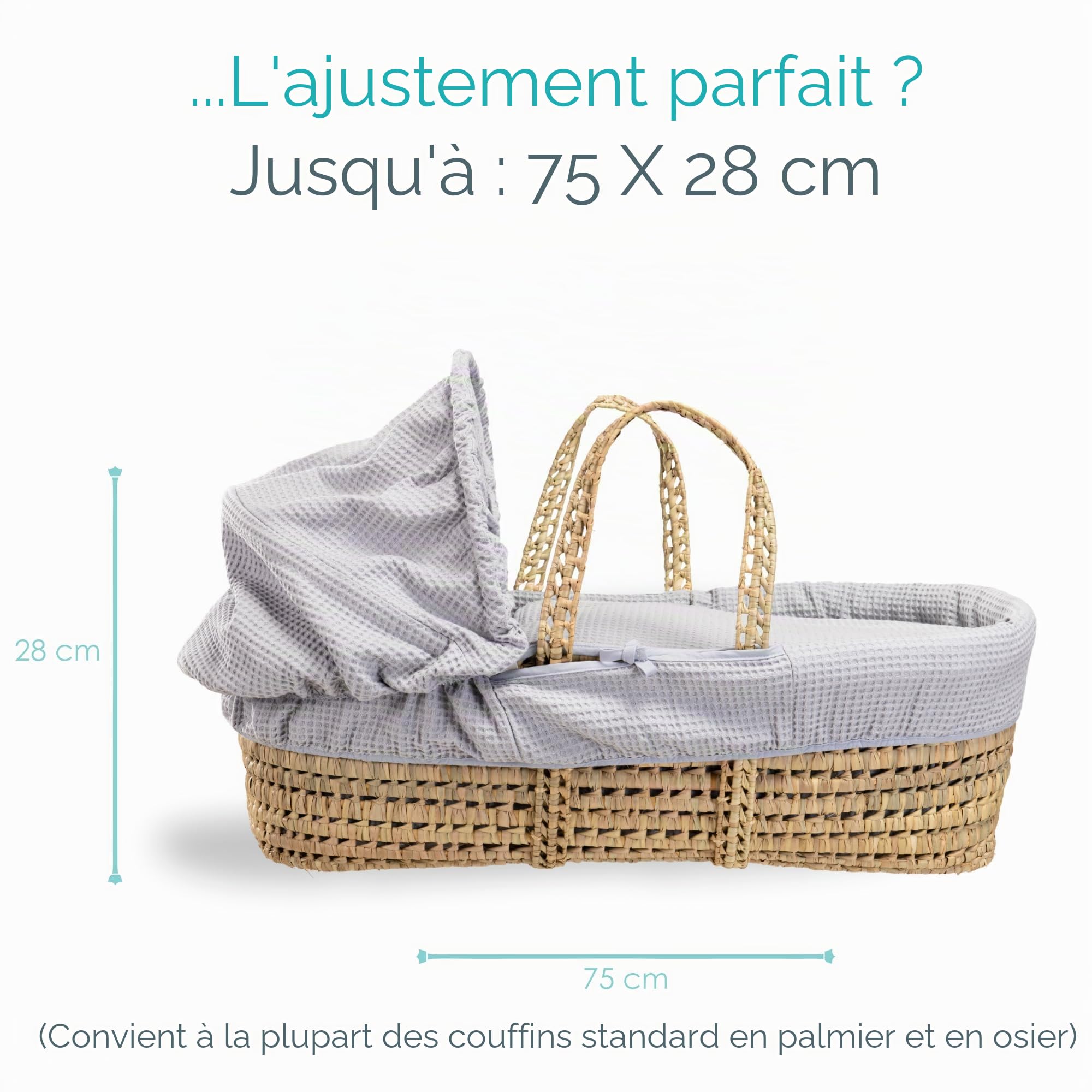 Clair de Lune Ensemble de couffin gaufré (Panier Non Inclus) – (Gris)