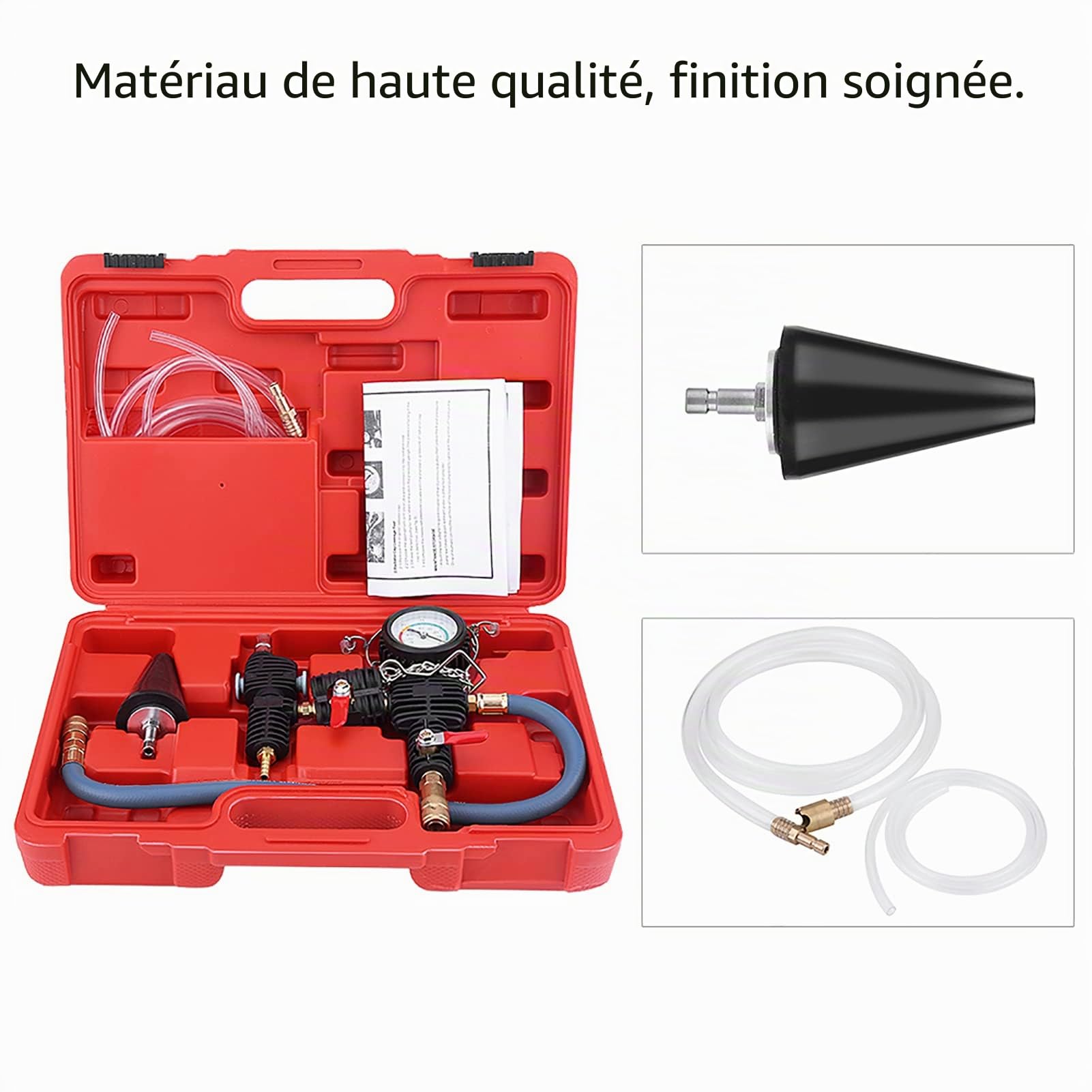Aramox Kit de Purge et Remplissage du Système de Refroidissement par Vide – Outil Antigel pour Radiateur Auto – Avec Manomètre 90 PSI et Adaptateur Universel – Pour Voiture SUV Camion Léger