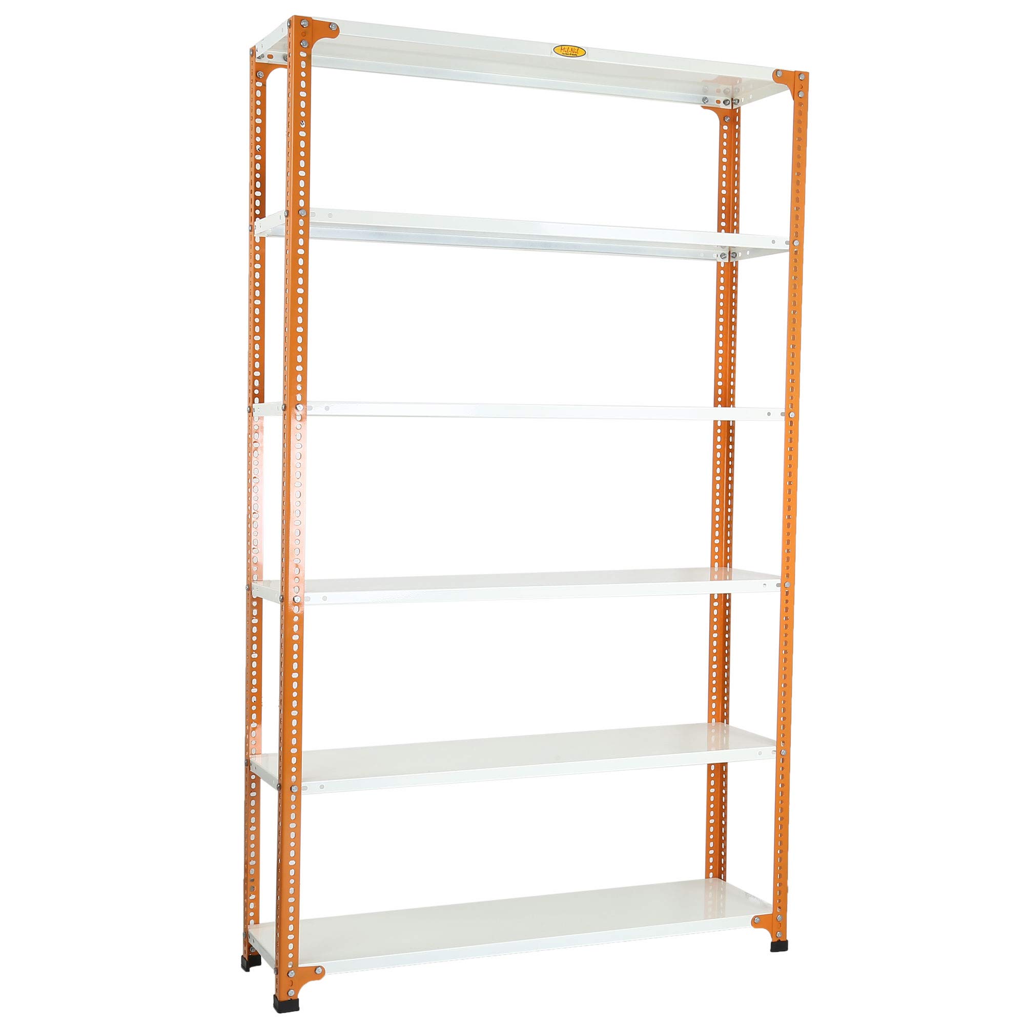 Mil-Nil Prime CRC Sheet 6 Shelf Multipurpose Slotted Angle Rack, 78 x 47 x 12 Inch (24 Gauge, Orange) 16 Gauge Angles