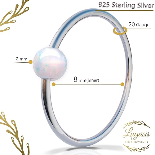 Vista 53 de 14k Gold Filled White Opal Nose Ring - 20 Gauge Cartilage Earring with 8-9mm Hoop Diameter - Perfect Piercing Jewelry for Women and Men