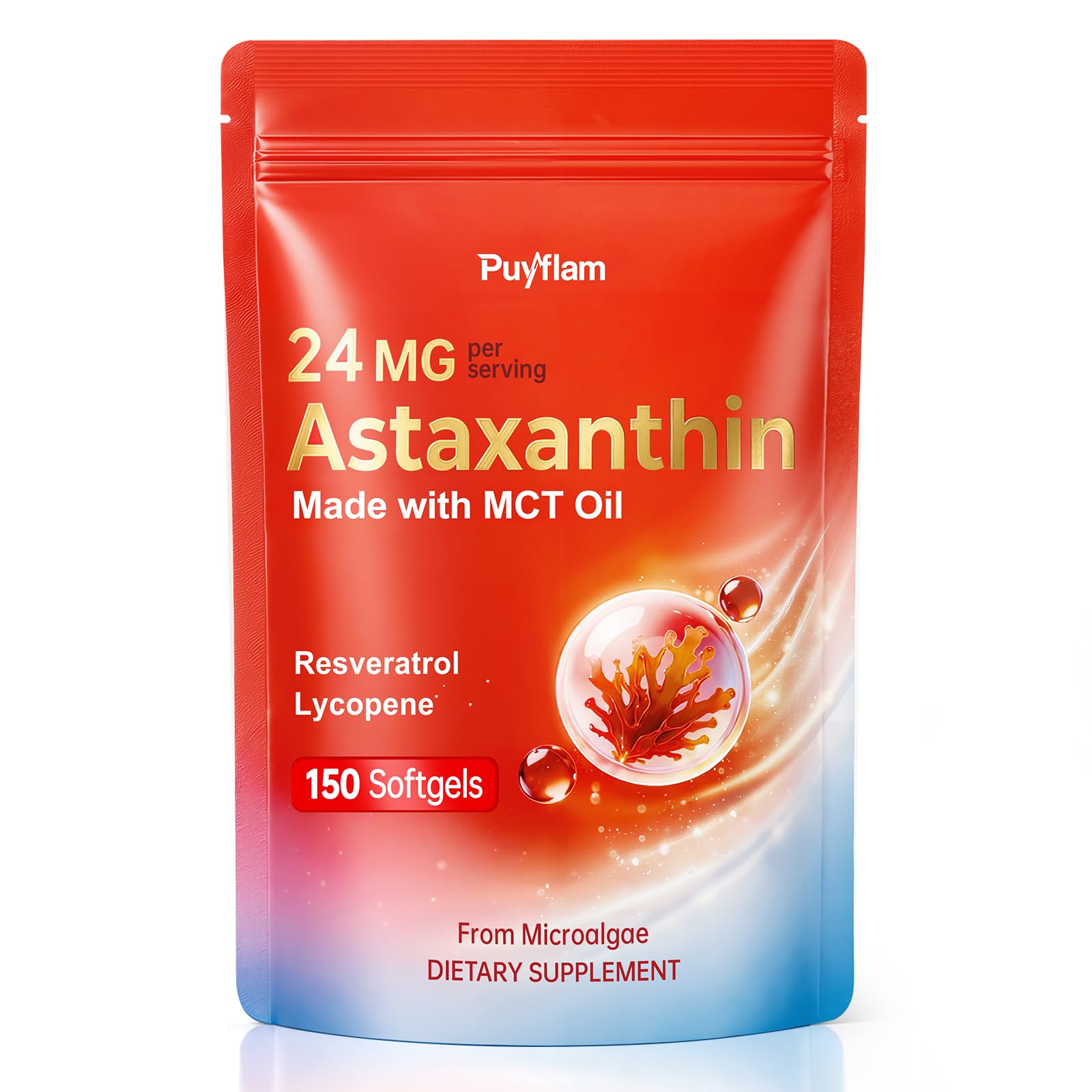 Astaxanthin 24mg with Resveratrol & Lycopene, 3-in-1 Liposome Antioxidant Supplements Complex with MCT Oil for Skin, Eye, Heart, Immune & Healthy Aging Support | Non-GMO,No Soy-150 Softgels