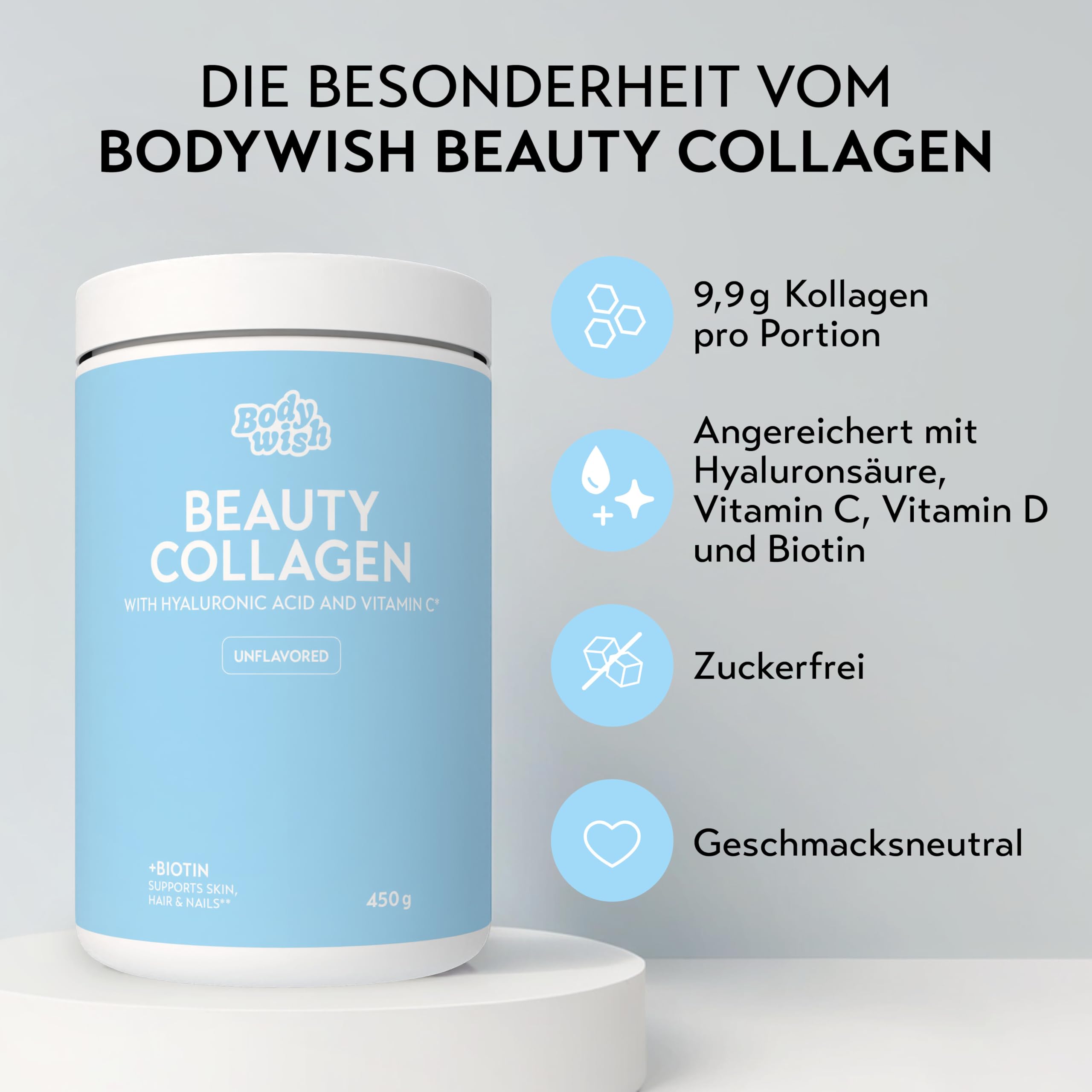 Hydrolysiertes Kollagen Pulver Hochdosiert (2x 450g) | Premium Hyaluron Pulver hochdosiert, Biotin Vitamine & Mineralstoffe | Beauty Kollagen Hydrolysat | Glow Collagen Peptide Typ 1 & 3
