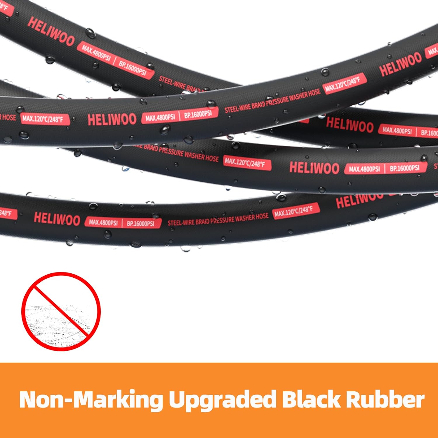 3/8'' Pressure Washer Hose 100FT 4800 PSI, Steel Wire Braided Kink Resistant Power Washer Extension Hose for Cold & Hot Water (Max 248°F), 3/8'' Qucik Connect Ends, Black and Red