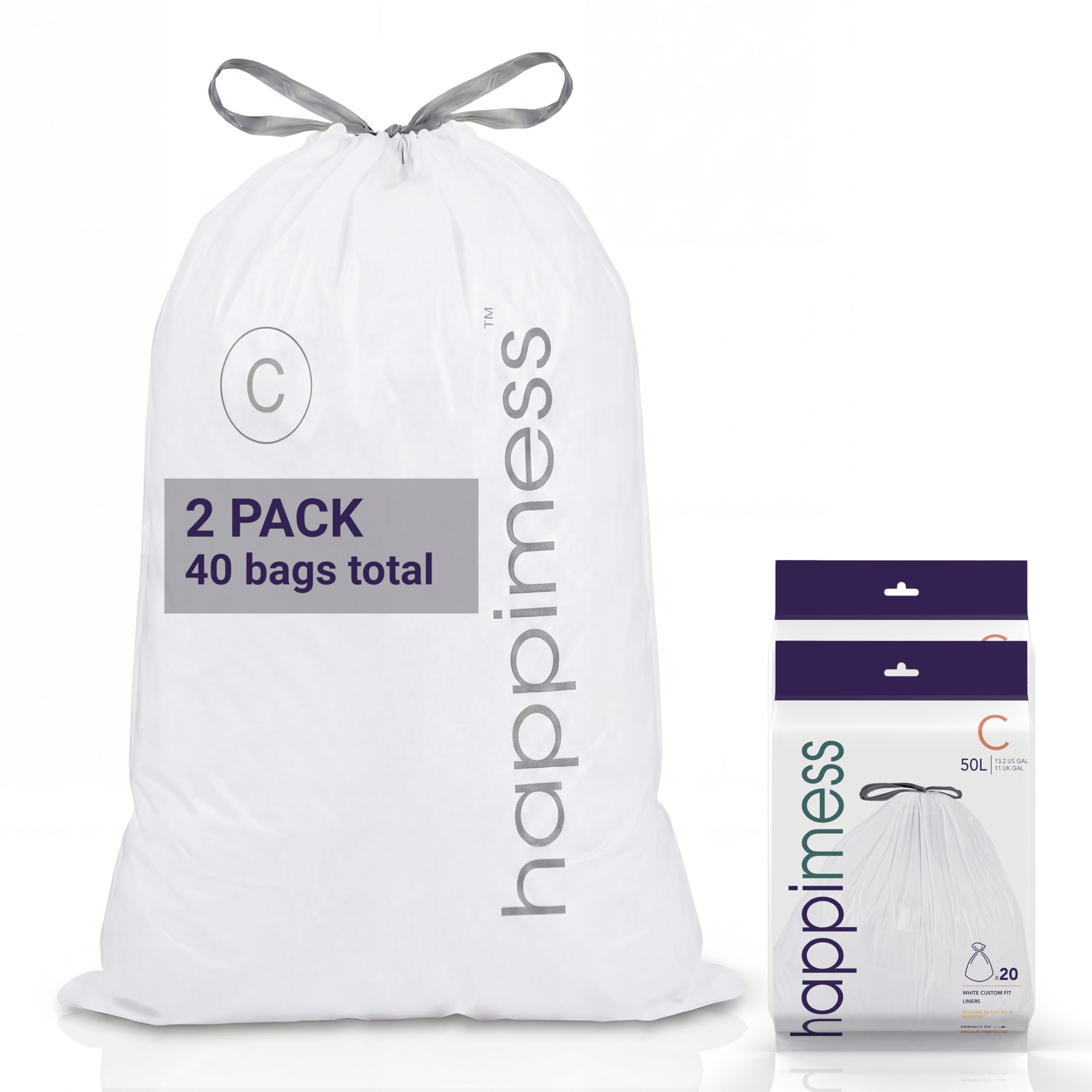 happimess White / 40 Count (Pack of 1) / 13.2 gallons Trash Bags