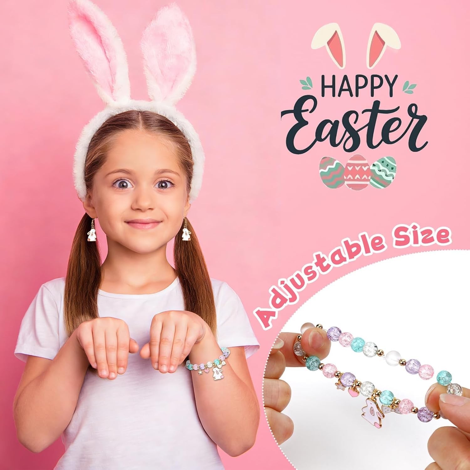 AUGSUN Easter Charm Bracelet and Earrings Set, Colorful Easter beaded bracelet Delicate Gift for Festive Celebrations - Image 3