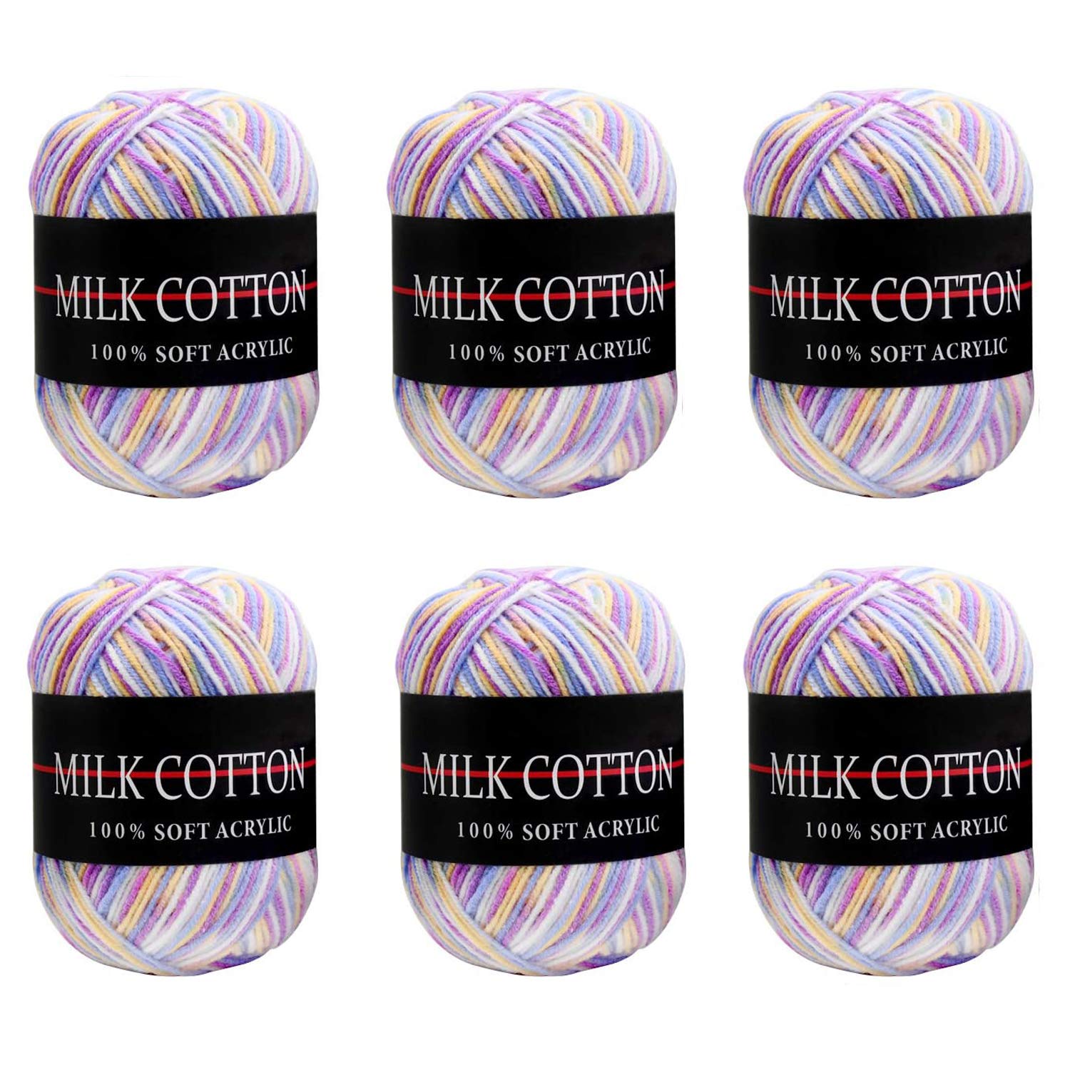 6 Roll x 50g Knitting Yarn, 100% Acrylic Wool Crochet Yarn Crochet Knitting Yarn Set Bonbons Yarn Colored Assortment Acrylic Yarn Set for Yarn Projects Handcrafts (White, Purple, Blue)