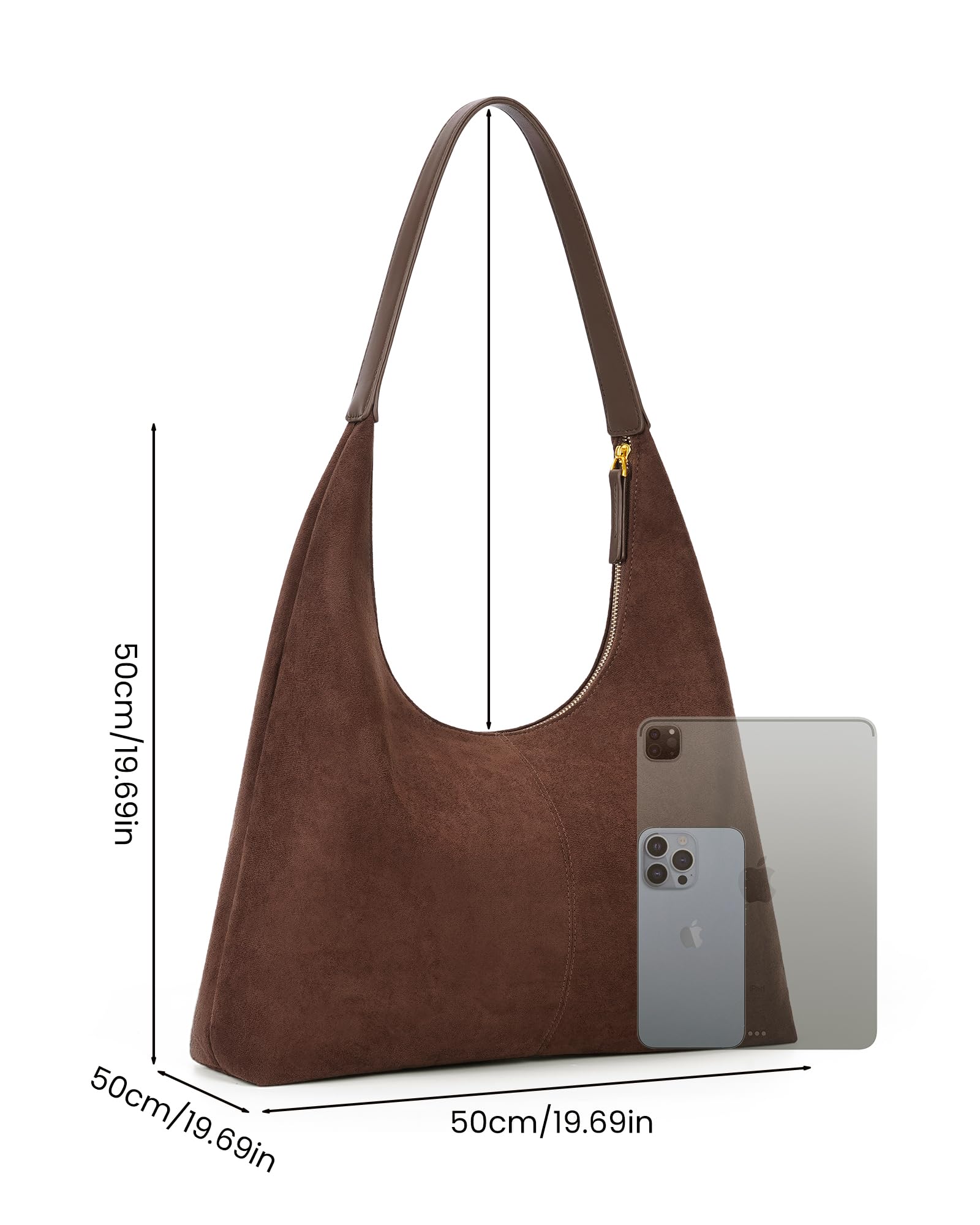 Lushandy Brown Suede Purse Faux Suede Tote Bag Leather Hobo Bags for Women Slouchy Hobo Bag Fall Purse Shoulder Bag