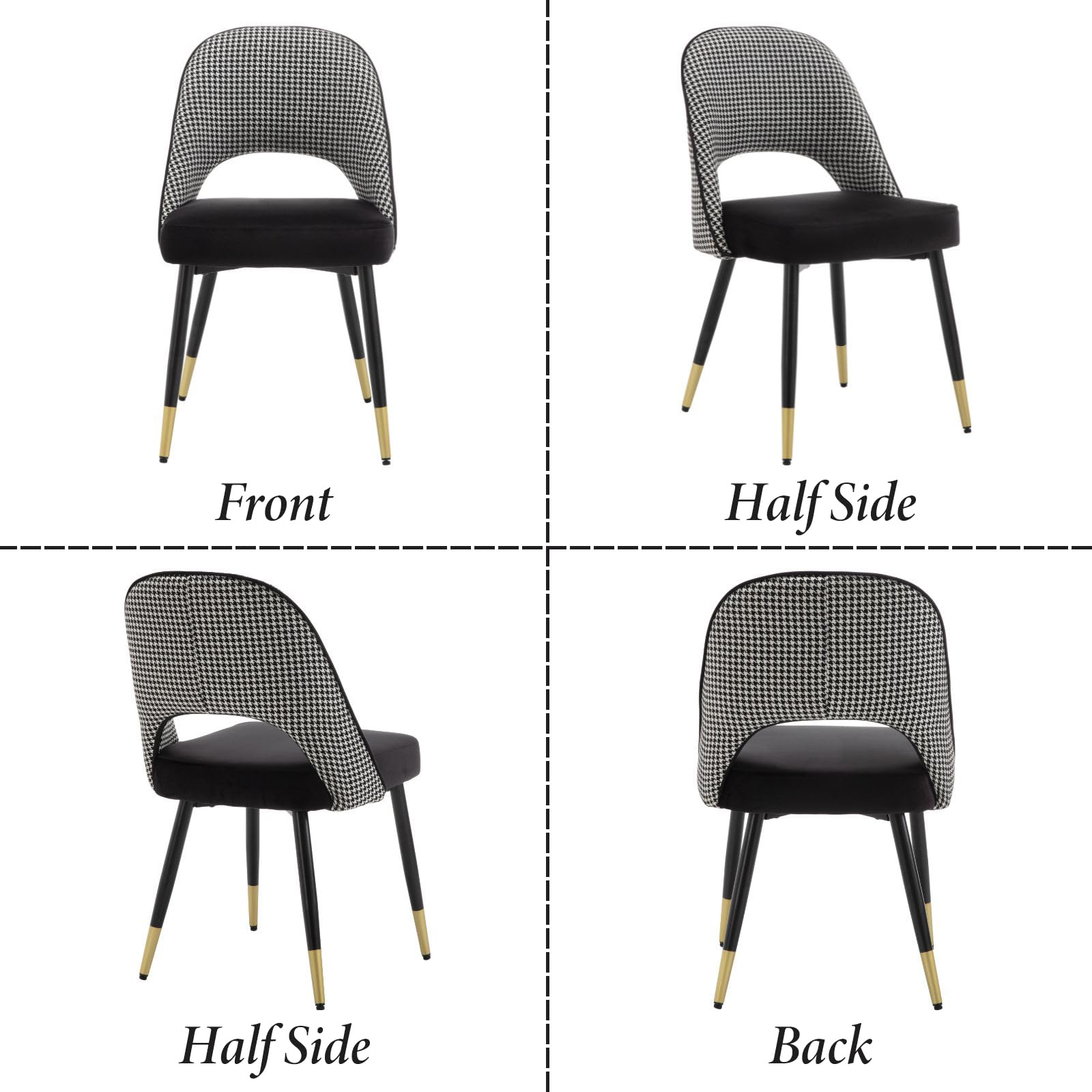 Set of 2 Velvet Dining Chairs with Hollow Back Modern Kitchen Chairs, Living Room Chairs with Metal Legs for Home/Restaurant (Black) — view 7