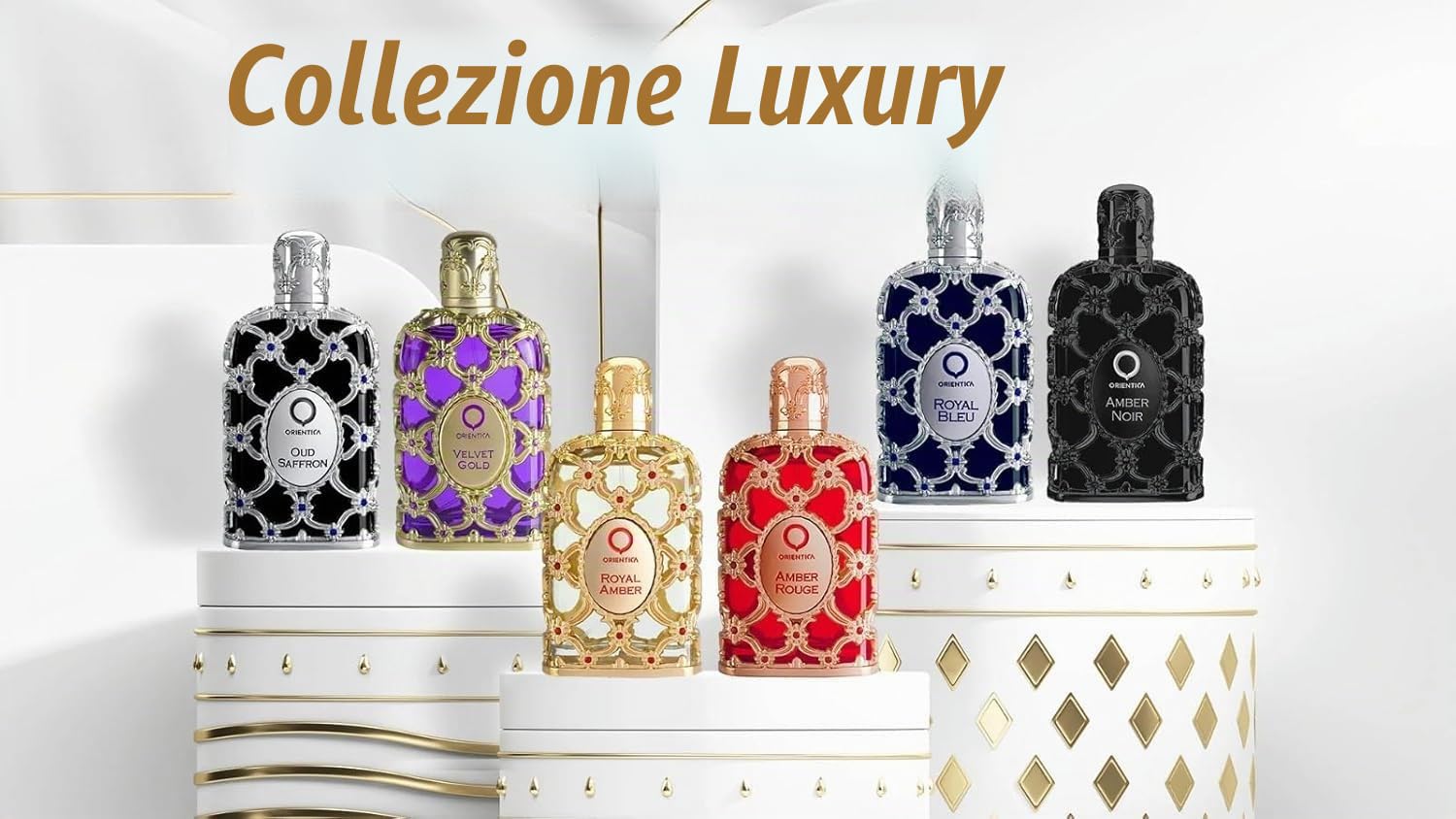 Orientica Luxury Collection Miniature Discovery Set – 5 x 7,5 ml Eau de Parfum | Set regalo di profumi unisex ambra e vaniglia | Sampler di fragranze Oud da viaggio per uomo e donna