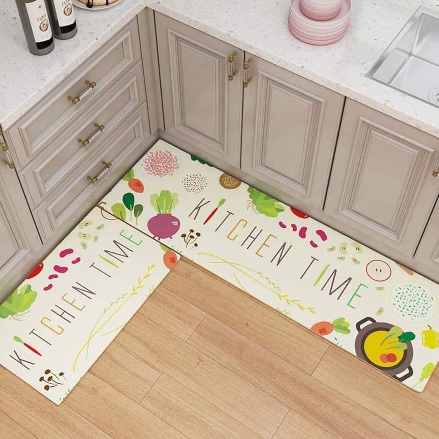 キッチンマット 45x1 拭ける はっ水 すべり止め付き 台所マット かわいい おしゃれ 北欧 塩化ビニール製 ずれない 防ダニ 抗菌防臭 洗濯不要 Pvc製 大判 床保護 クッション疲れにくい Brightershop Co