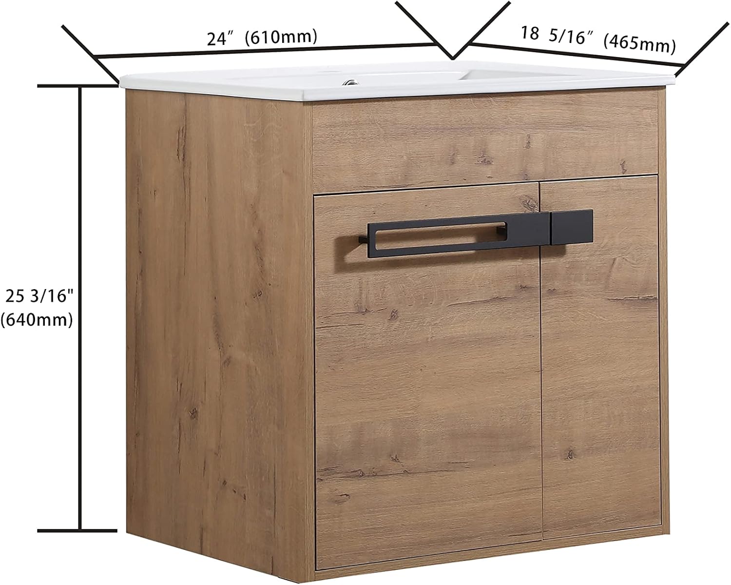 24 Inch Bathroom Vanity with Sink,Floating/Freestanding Dual Mounted Bathroom Vanity Sink Combo for Small Space with 2 Soft Close Doors&1 Adjustable Shelf,Brown