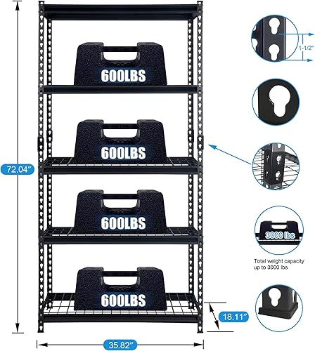 Miniatura 3 de Juggernaut Storage Pachira - Estantería de acero de 36 pulgadas de ancho x 18 pulgadas de profundidad x 72 pulgadas de alto, altura ajustable, 5