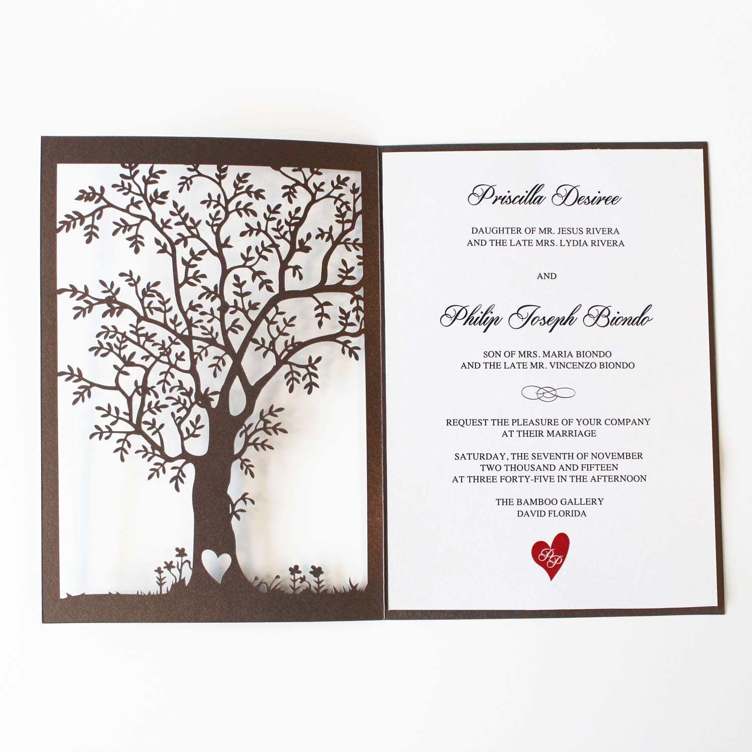 30Pcs Old Tree Wedding Invitations with Envelopes, Vintage Invitations Cards, Metallic Paper Laser Cut Invitation (30)